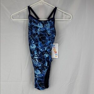 Sporti Cogent Thin Strap Blue Patterned Women’s Size 26 Full Coverage Swimsuit